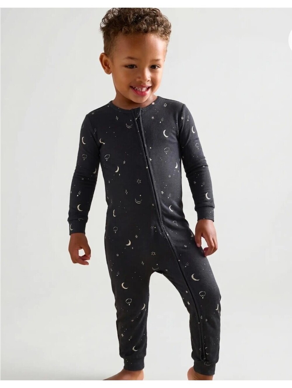 Quince Kids Black Moon and Stars Pajama One Piece 3T